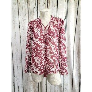 ALK Women's XS Nanette Lepore Burgundy Sheer Bell Sleeve Blouse Shirt Top EUC!